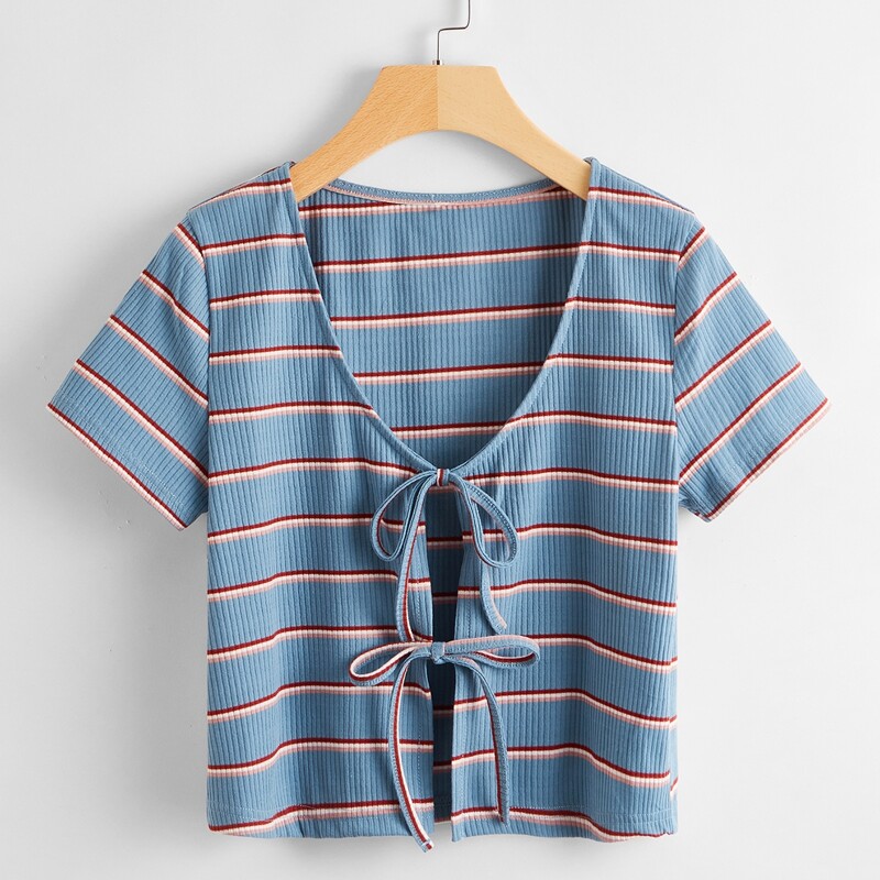 

Striped Tie Front Top, Multicolor