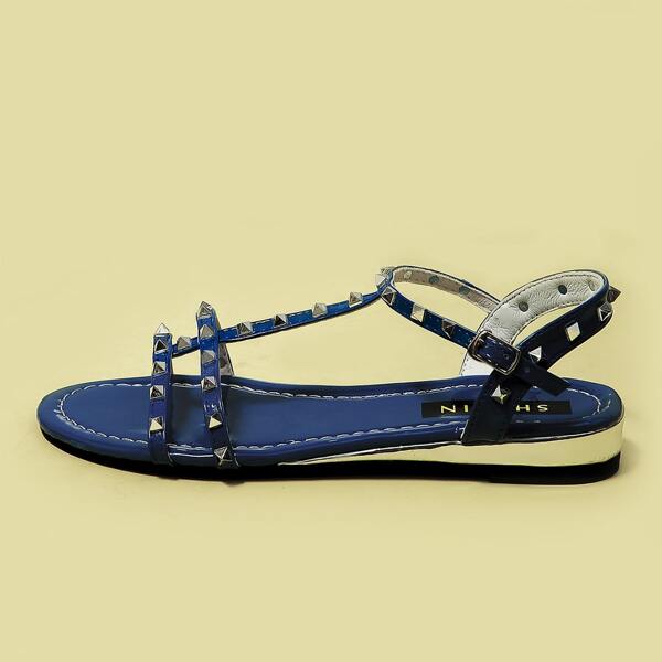 

Studded Decor T Strap Sandals, Blue