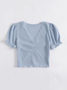 Muchica Top tejido de canalé con fruncido delantero ribete en forma de lechuga - Neblina azul - Ver 2