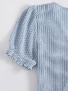 Muchica Top tejido de canalé con fruncido delantero ribete en forma de lechuga - Neblina azul - Ver 3