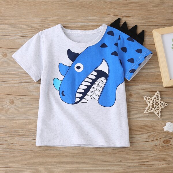 

Toddler Boys Cartoon Graphic Patched Tee, Light grey