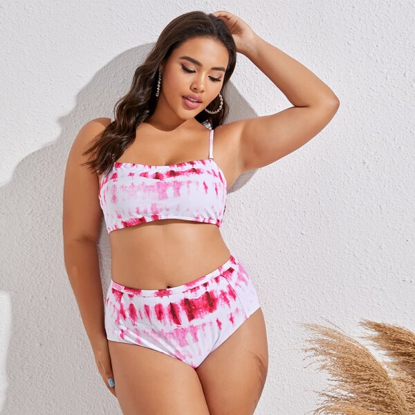 

Plus Tie Dye High Waisted Bikini Swimsuit, Pink