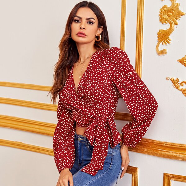 

Wrap Tie Side Crop Top, Burgundy