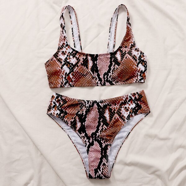 

Snakeskin Print Bikini Swimsuit, Multicolor