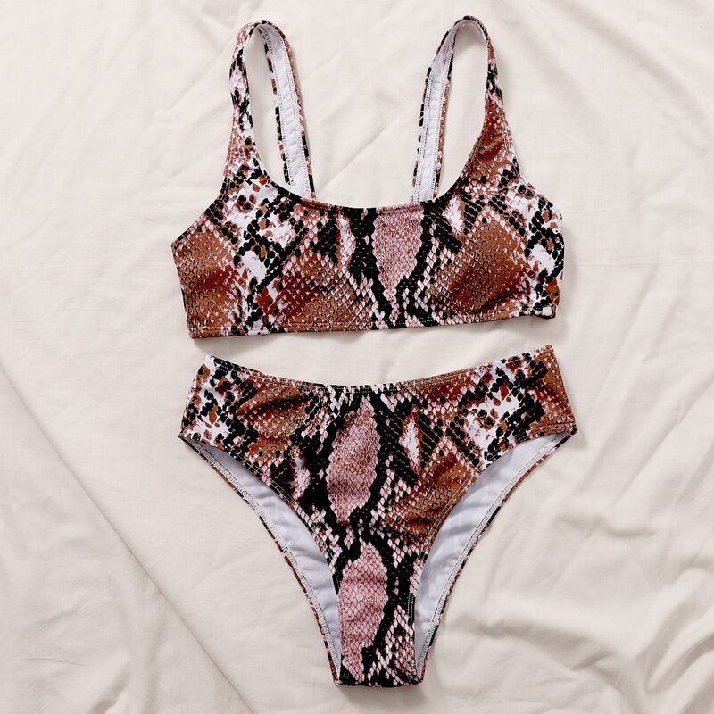 

Snakeskin Print Bikini Swimsuit, Multicolor