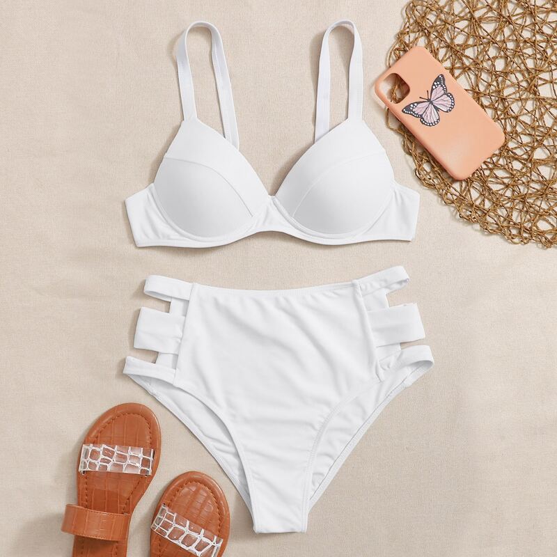 

Cut Out Underwire High Waist Bikini Swimsuit, White