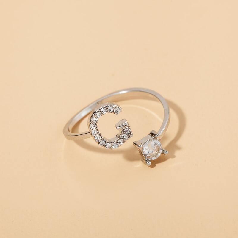 

Letter Decor Cuff Ring, Silver