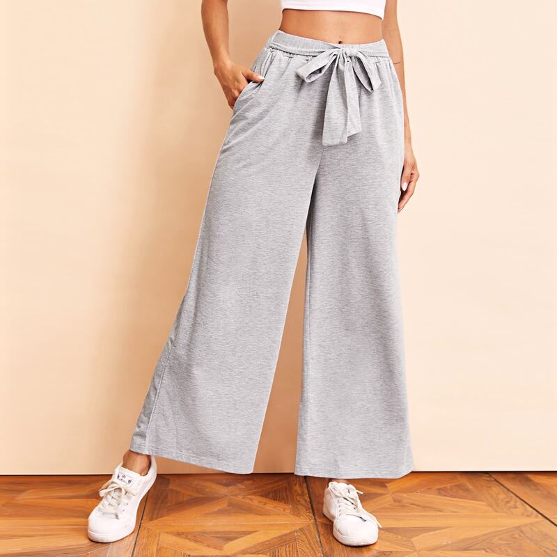 

Tie Waist Wide Leg Pants, Light grey