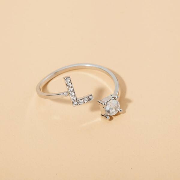 

Letter Decor Cuff Ring, Silver