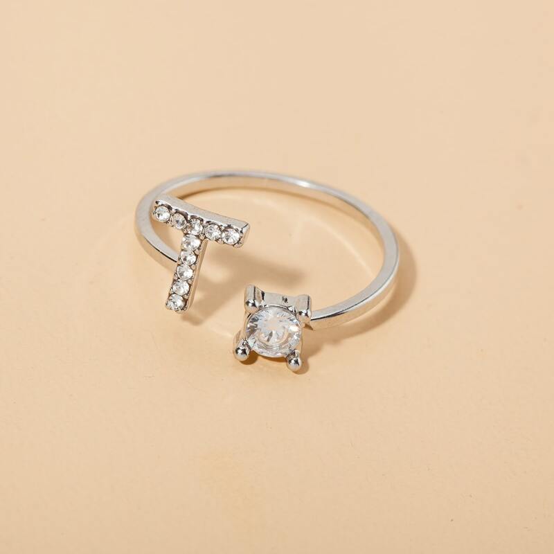 

Letter Decor Cuff Ring, Silver