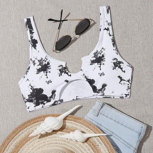 

Random Graphic Cut-out Bikini Top, Black and white