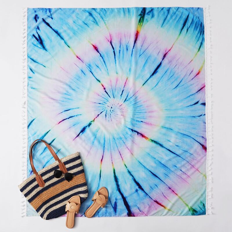 

Tie Dye Tassel Trim Beach Blanket, Multicolor