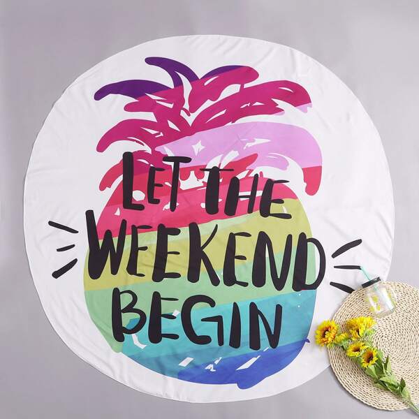 

Pineapple & Letter Graphic Beach Blanket, Multicolor