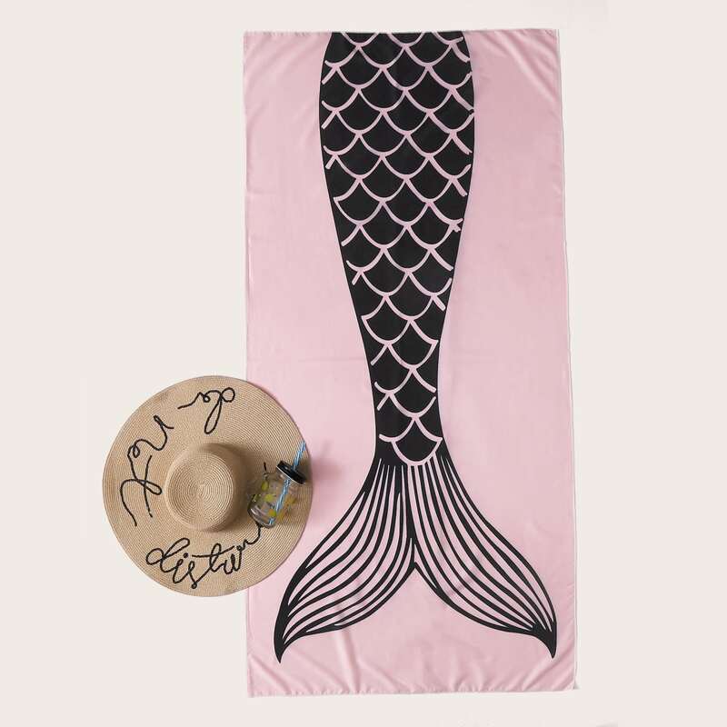 

Mermaid Tail Print Beach Blanket, Pink