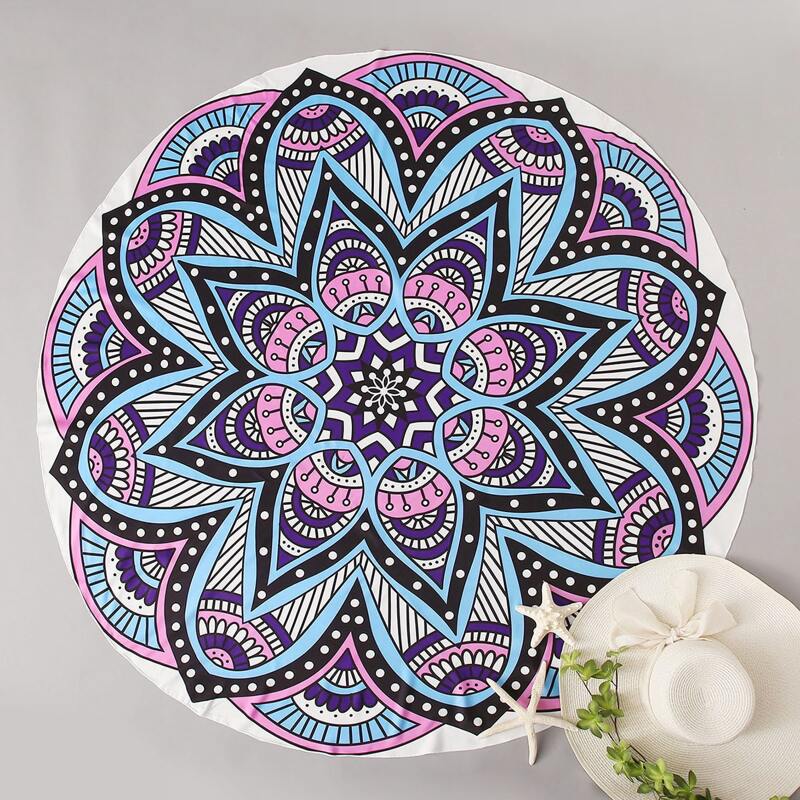 

Mandala Print Round Beach Blanket, Multicolor
