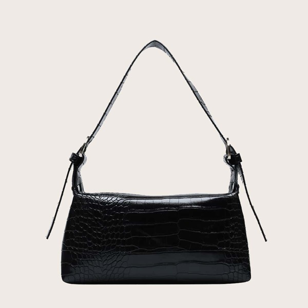 

Croc Embossed Baguette Bag, Black