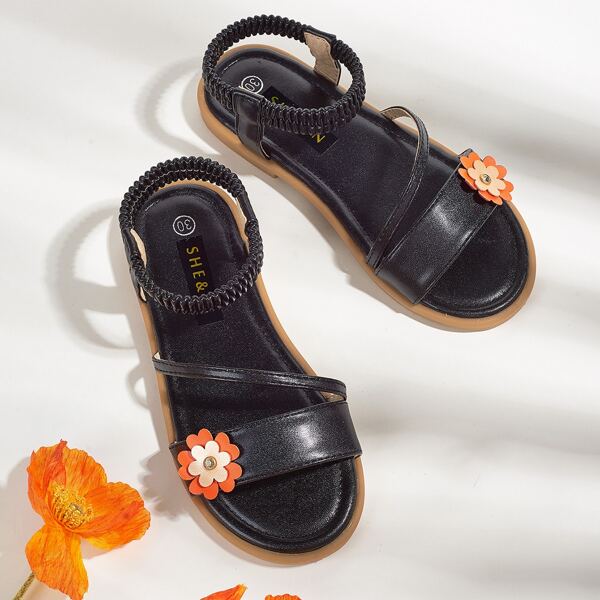 

Toddler Girls Floral Appliques Ankle Strap Sandals, Black