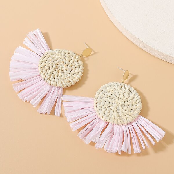 

Braided Tassel Fan Drop Earrings, Pink