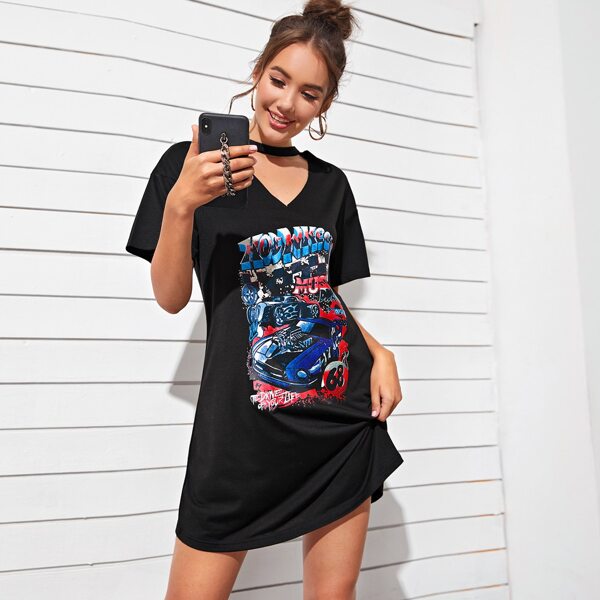 

Чёрные с разрезом Текст Повседневный Платья, Чёрный