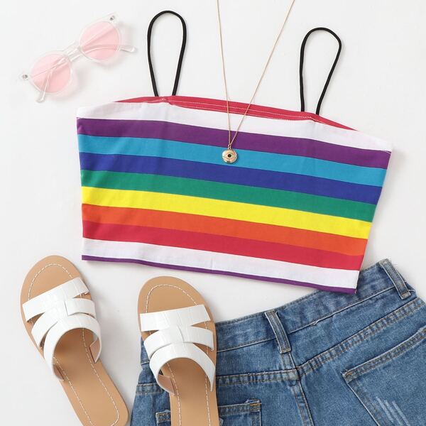 

Rainbow Striped Crop Cami Top, Multicolor