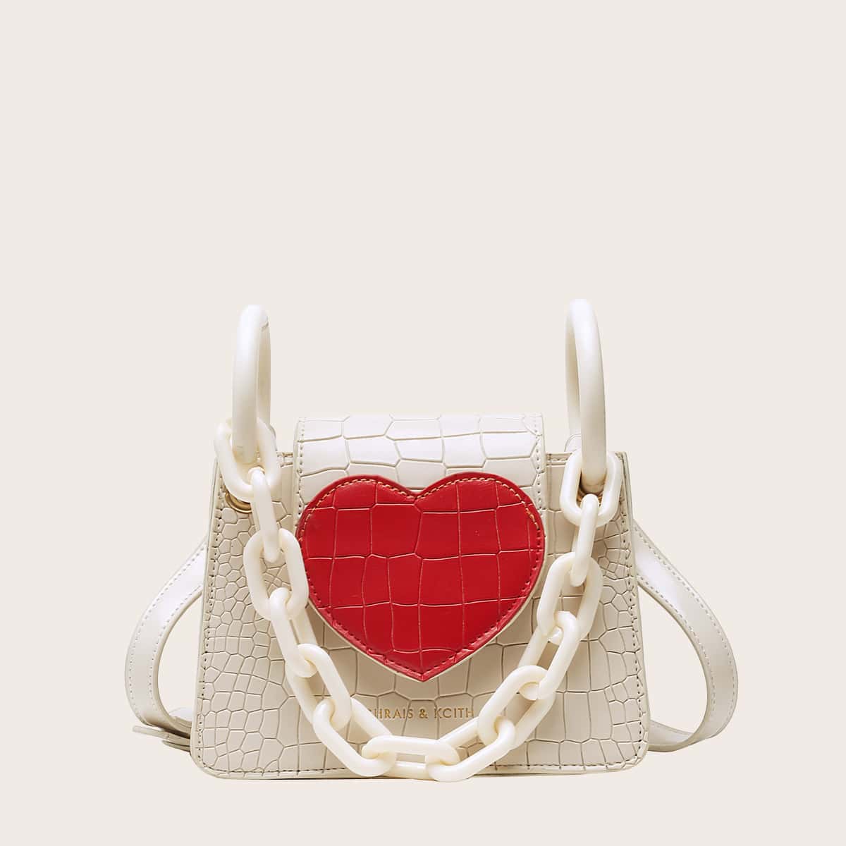 

Croc Embossed Heart Detail Bag, White