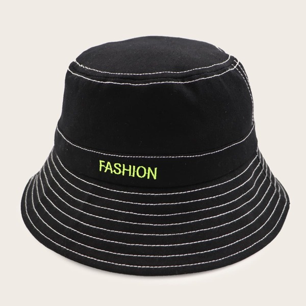 

Letter Embroidery Bucket Hat, Black