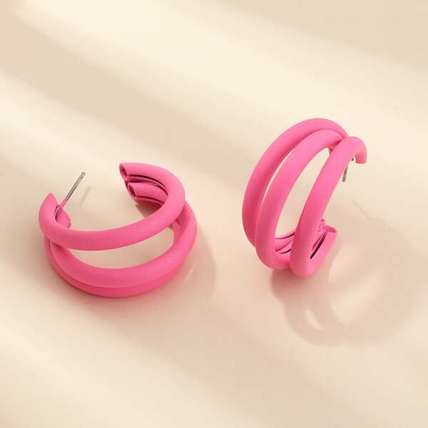 

Simple Cuff Hoop Earrings, Pink