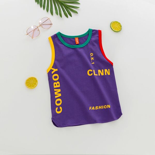 

Toddler Boys Contrast Binding Letter Graphic Tank Top, Violet purple