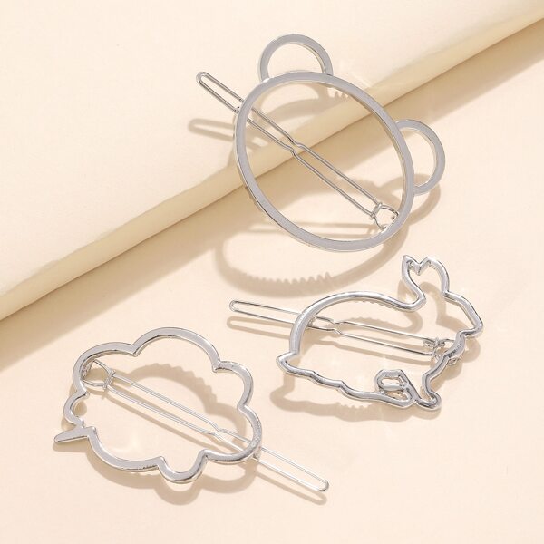 

3pcs Rabbit Decor Hair Clip, Silver