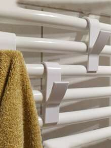 4 piezas Estante de almacenamiento con Clip para colgar en el baño de la cocina, con colgador, toallero calentado, riel para radiador, colgador para ropa, bufanda, soporte de gancho - Blanco - Ver 3