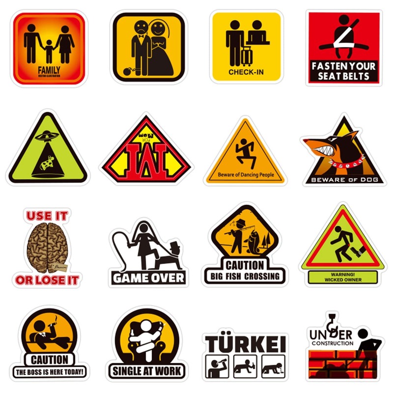 

50pcs Warning Sign Sticker, Multicolor