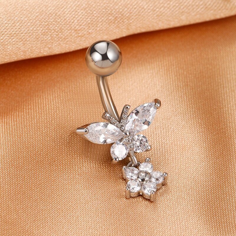 

Butterfly Charm Belly Ring, Silver