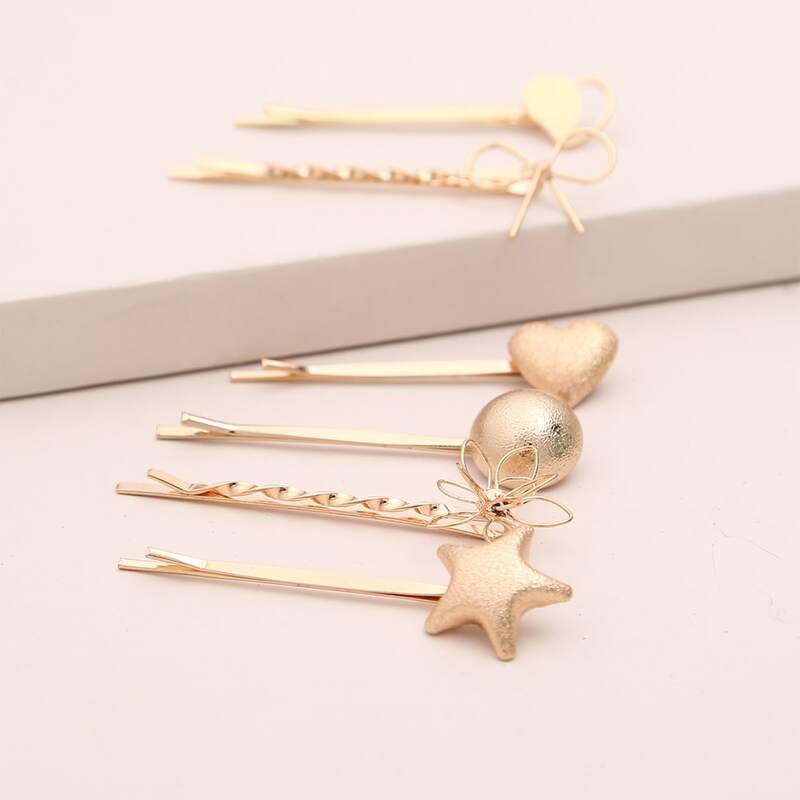 

6pcs Heart Decor Bobby Pin, Gold