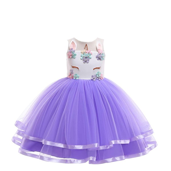 

Girls Applique Contrast Layered Mesh Hem Gown Dress, Multicolor
