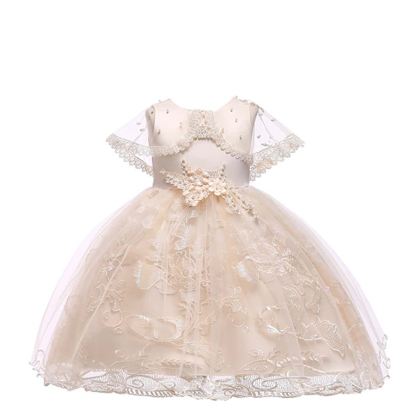 

Girls Embroidery Mesh Applique Gown Dress With Mesh Cape, Apricot