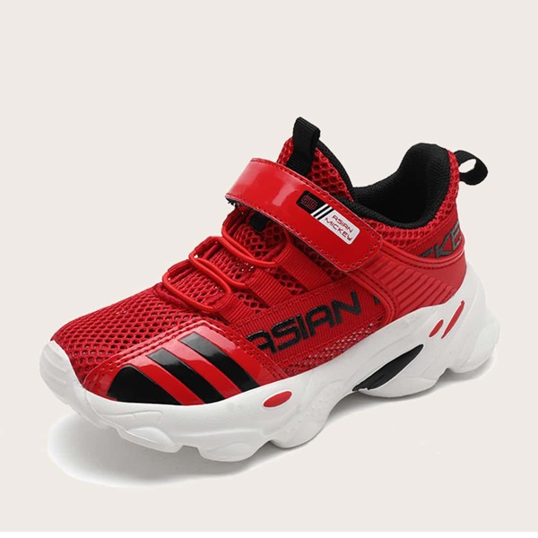 

Кроссовки на липучке с текстовым принтом для мальчиков, Красный