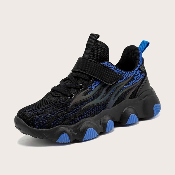 

Контрастные трикотажные кроссовки на липучке для мальчиков, Чёрный