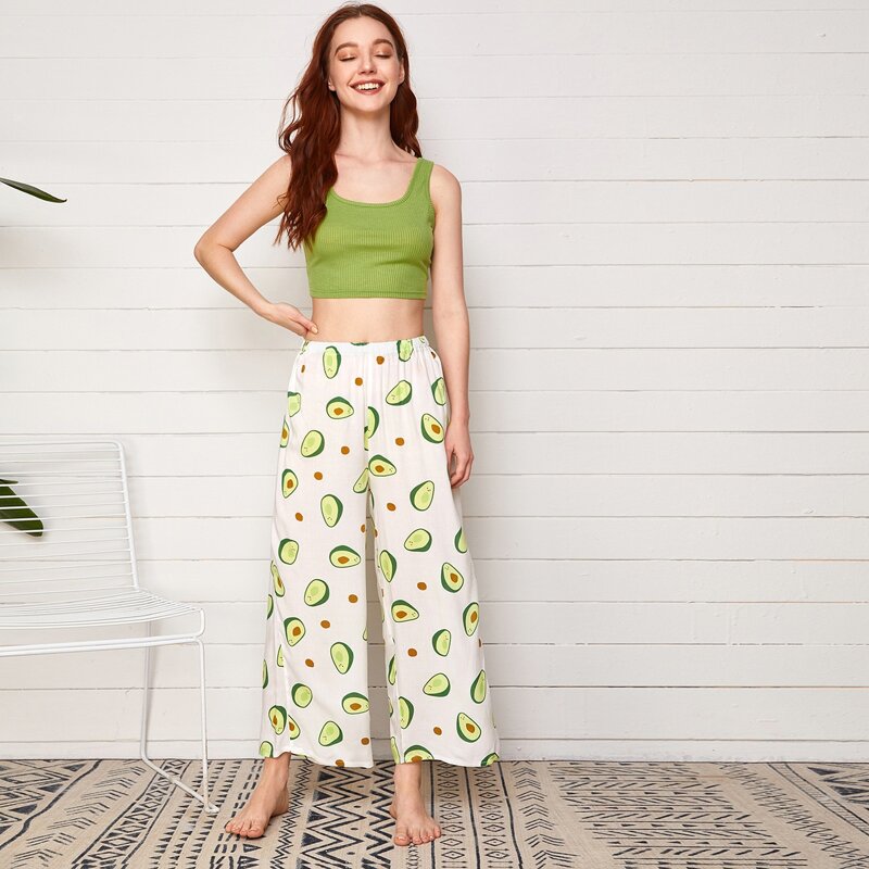 

Rib-Knit Tank Top With Avocado Pants PJ Set, Multicolor