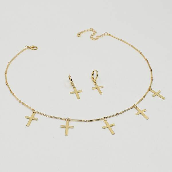 

Комплект ювелирных изделий с крестом 3шт, Золотистый