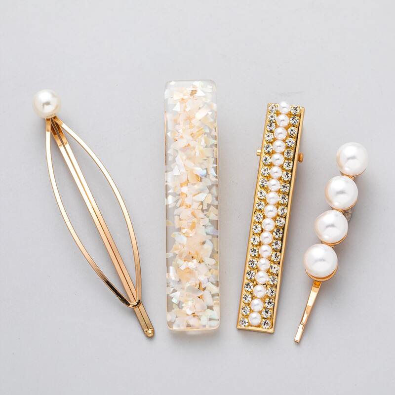 

4pcs Faux Pearl Hair Clip, Gold