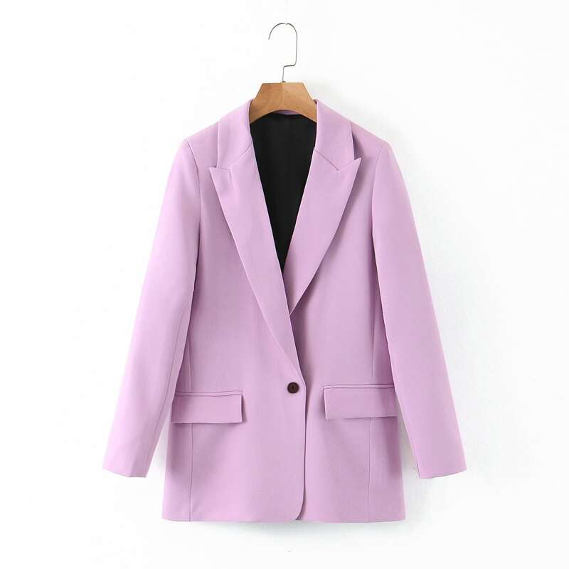 

Lapel Neck Single Button Blazer, Lilac purple