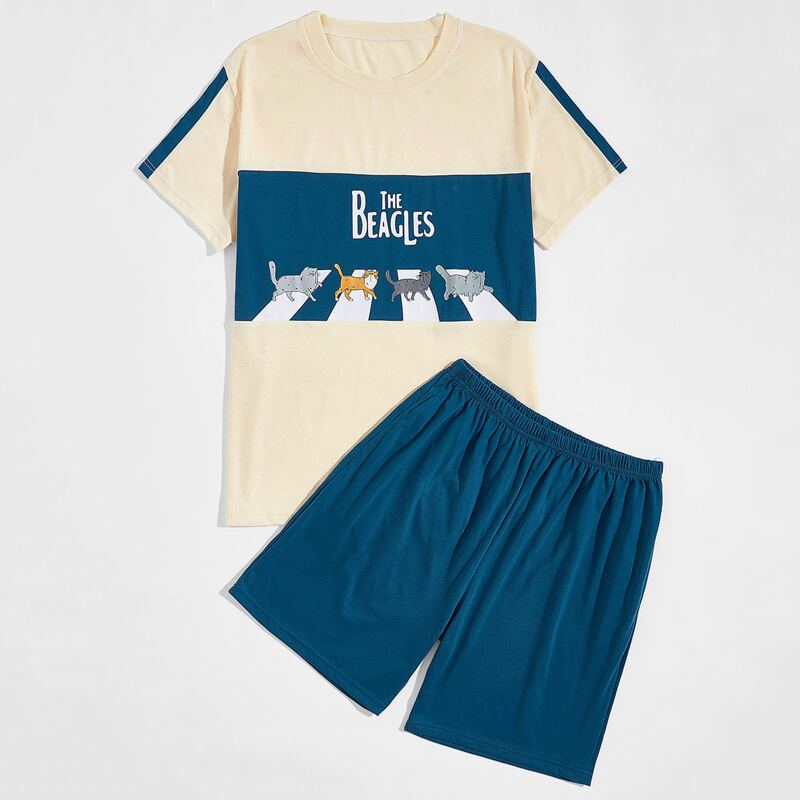 

Guys Cartoon Graphic Tee & Shorts PJ Set, Multicolor