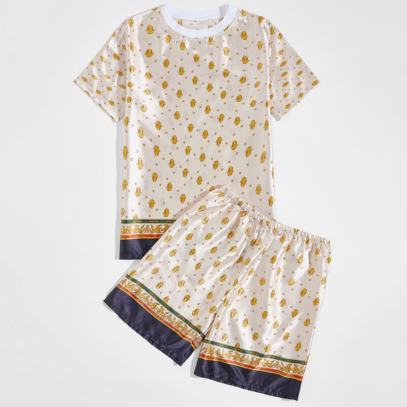 

Guys Satin Tribal Print Pajama Set, Multicolor