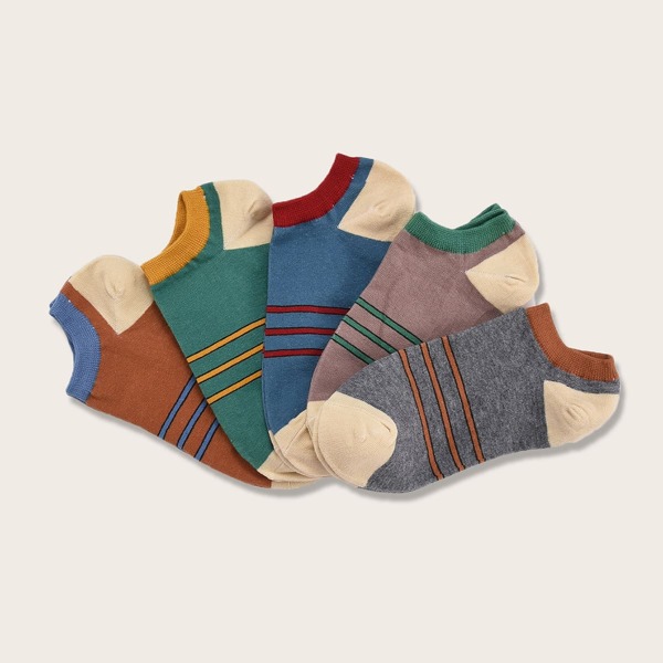 

5pairs Men Striped Pattern Socks, Multicolor