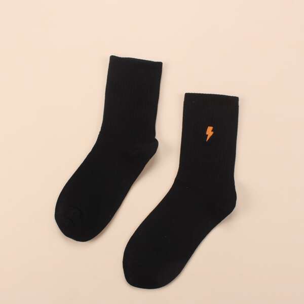 

Lightning Embroidery Socks, Black