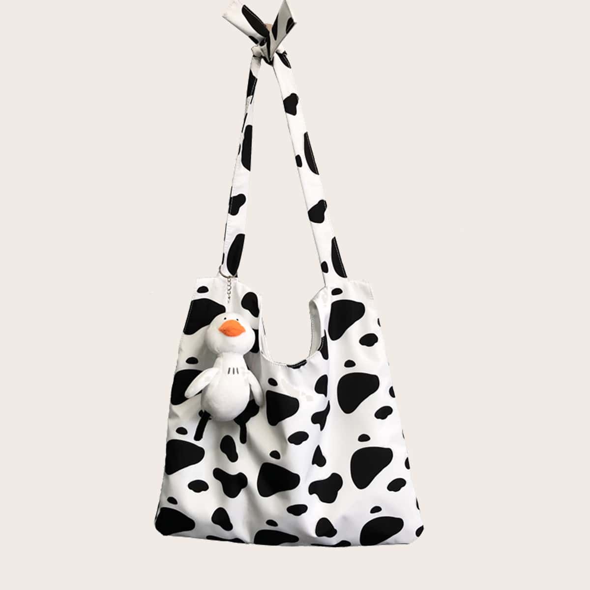 

Cow Print Shoulder Bag, Black and white