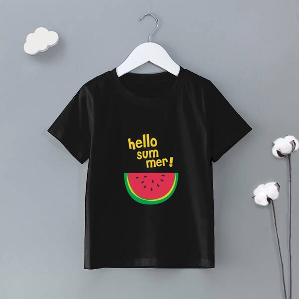 

Toddler Girls Watermelon & Slogan Graphic Tee, Black