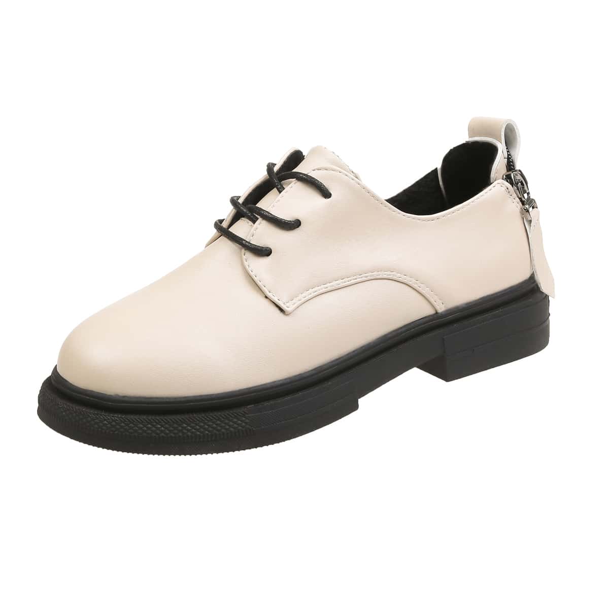 

Zip Back Lace-up Flats, Beige
