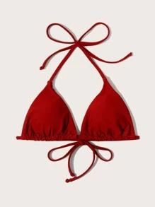 SHEIN Swim 抽繩繞頸三角形比基尼泳裝上衣