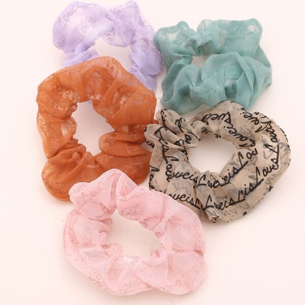 

5pcs Graphic Mesh Scrunchie, Multicolor